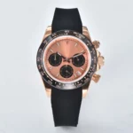 Men's Chronograph Watch – Rose Gold Case with Black Rubber Strap