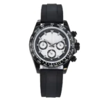Black Ceramic Chronograph Watch with Tachymeter Bezel & White Dial