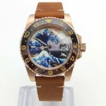 Artistic Diver Watch - "Great Wave" Dial with Bronze Case