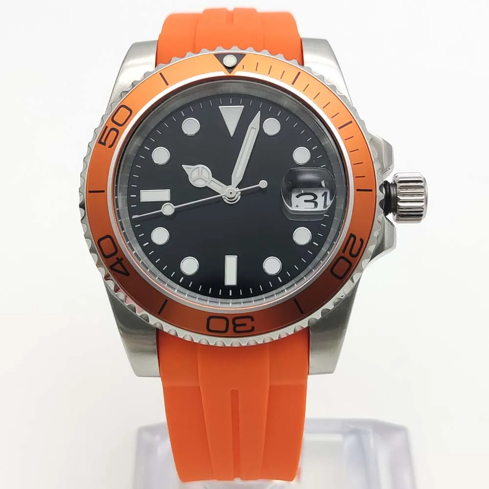 13 Men's Watch - Black Dial, Orange Bezel & Rubber Strap - Image 1