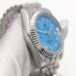 Men's Automatic Watch - Blue Marbled Dial with Diamond Hour Markers - Image 6