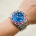Azure Depths: Blue Dial & Bi-Color Crystal Bezel Watch - Image 9