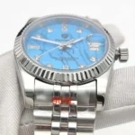 Men's Automatic Watch - Blue Marbled Dial with Diamond Hour Markers - Image 8