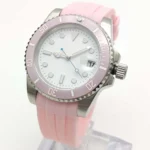 Diver-Style Watch - White Dial, Pink Bezel & Rubber Strap - Image 4