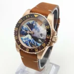 Artistic Diver Watch - "Great Wave" Dial with Bronze Case - Image 3