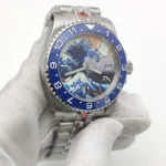 Men's Automatic Watch with "Great Wave" Art Dial & Blue Bezel - Image 6