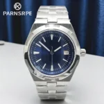 Men's Stainless Steel Automatic Watch with Blue Dial