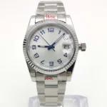 Men's Classic Automatic Watch with White Dial & Blue Accents