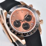 Men's Chronograph Watch – Rose Gold Case with Black Rubber Strap - Image 3