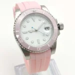 Diver-Style Watch - White Dial, Pink Bezel & Rubber Strap - Image 5