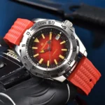 Diver's Automatic Watch with Orange Rubber Strap - Image 6