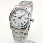 Men's Classic Automatic Watch with White Dial & Blue Accents - Image 3