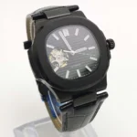 Men's Black Automatic Watch with Leather Strap（2 Options） - Image 5