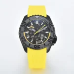 Men's Automatic Skeleton Dive Watch with Yellow Rubber Strap