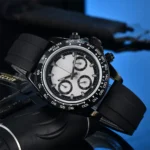 Black Ceramic Chronograph Watch with Tachymeter Bezel & White Dial - Image 7