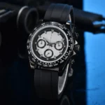 Black Ceramic Chronograph Watch with Tachymeter Bezel & White Dial - Image 8