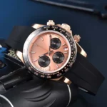 Men's Chronograph Watch – Rose Gold Case with Black Rubber Strap - Image 5