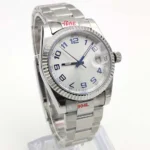 Men's Classic Automatic Watch with White Dial & Blue Accents - Image 4