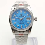 Men's Automatic Watch - Blue Marbled Dial with Diamond Hour Markers