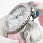 Diver-Style Watch - White Dial, Pink Bezel & Rubber Strap - Image 6