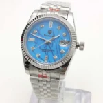 Men's Automatic Watch - Blue Marbled Dial with Diamond Hour Markers - Image 3