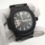 Men's Black Automatic Watch with Leather Strap（2 Options） - Image 7