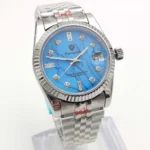 Men's Automatic Watch - Blue Marbled Dial with Diamond Hour Markers - Image 4