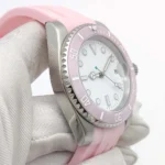Diver-Style Watch - White Dial, Pink Bezel & Rubber Strap - Image 7