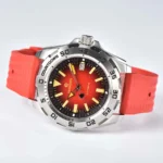 Diver's Automatic Watch with Orange Rubber Strap - Image 4