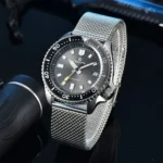 Men's Automatic Dive Watch with Black Dial & Mesh Strap - Image 6