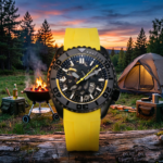 Men's Automatic Skeleton Dive Watch with Yellow Rubber Strap - Image 9