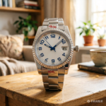 Men's Classic Automatic Watch with White Dial & Blue Accents - Image 8