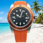 Men's Watch - Black Dial, Orange Bezel & Rubber Strap - Image 13