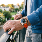 Men's Watch - Black Dial, Orange Bezel & Rubber Strap - Image 2