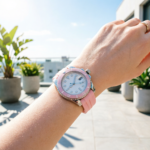 Diver-Style Watch - White Dial, Pink Bezel & Rubber Strap - Image 2