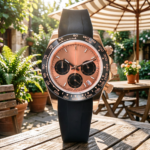 Men's Chronograph Watch – Rose Gold Case with Black Rubber Strap - Image 8