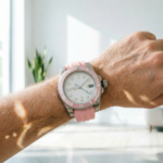 Diver-Style Watch - White Dial, Pink Bezel & Rubber Strap - Image 3
