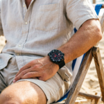 Men's Black Automatic Dive Watch with Red Accents and Mesh Strap - Image 2