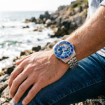 Men's Automatic Watch with "Great Wave" Art Dial & Blue Bezel - Image 2