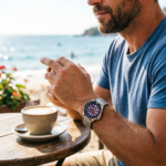 Men's Automatic Dive Watch with Purple Textured Dial and Stainless Steel Mesh Strap - Image 2