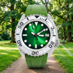 Men's Green Sunburst Dial Watch - Image 9