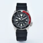 Men's Automatic Dive Watch with Red & Black Bezel and Rubber Strap
