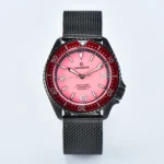 Men's Automatic Watch- Pink Dial Dive Watch with Mesh Strap