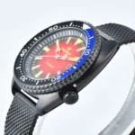 Men's Automatic Diving Watch with Gradient Dial and Mesh Strap - Image 4