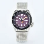 Men's Automatic Dive Watch with Purple Textured Dial and Stainless Steel Mesh Strap