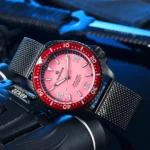 Men's Automatic Watch- Pink Dial Dive Watch with Mesh Strap - Image 6