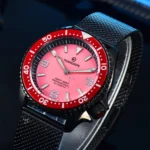 Men's Automatic Watch- Pink Dial Dive Watch with Mesh Strap - Image 3