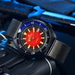 Men's Automatic Diving Watch with Gradient Dial and Mesh Strap - Image 7