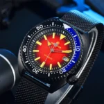 Men's Automatic Diving Watch with Gradient Dial and Mesh Strap - Image 3