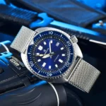 Men's Automatic Watch - Blue Dial with Date Display & Mesh Bracelet - Image 7